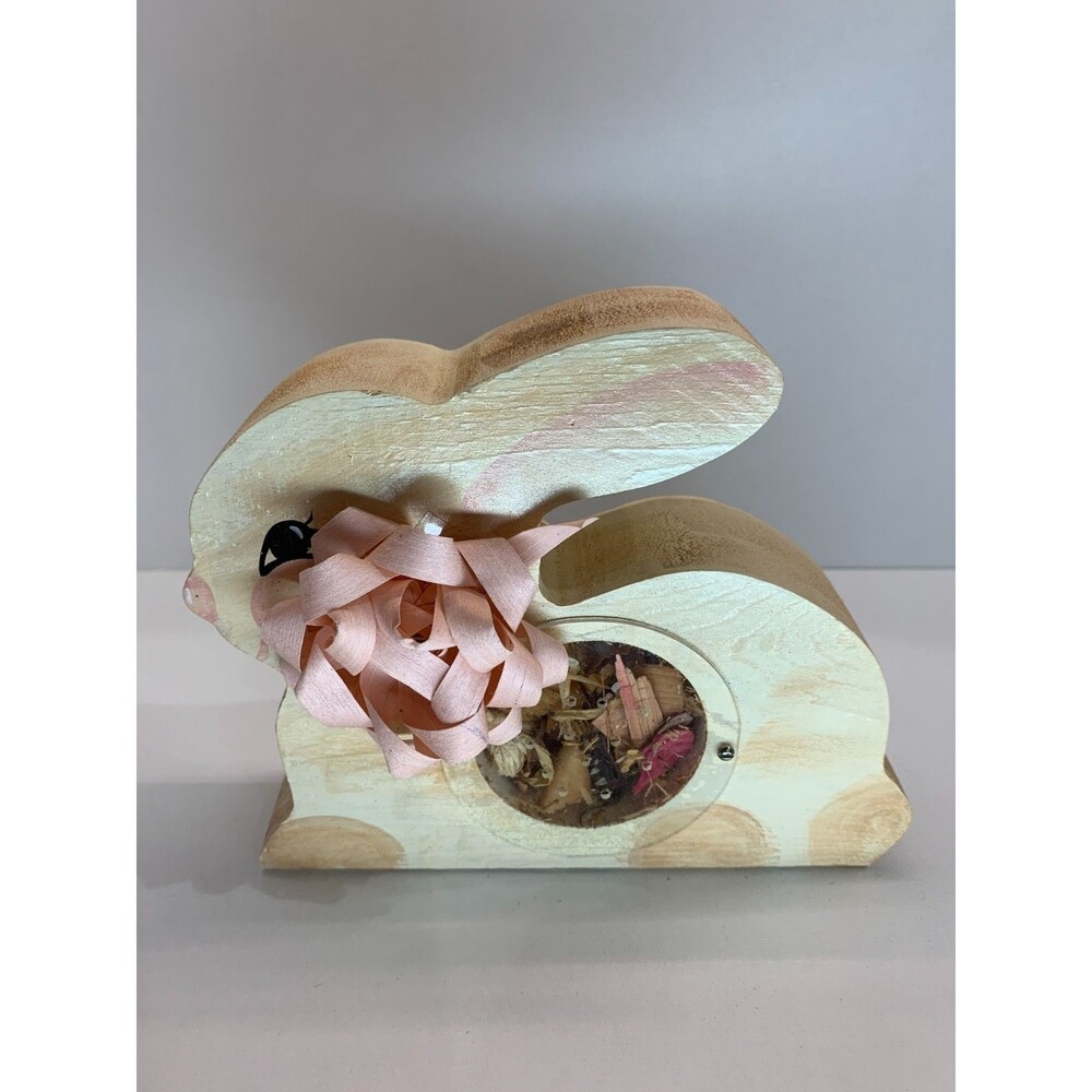 Wooden Bunny Rabbit Potpourri Holder Easter Spring Decor Pink Bow Tie Reusable